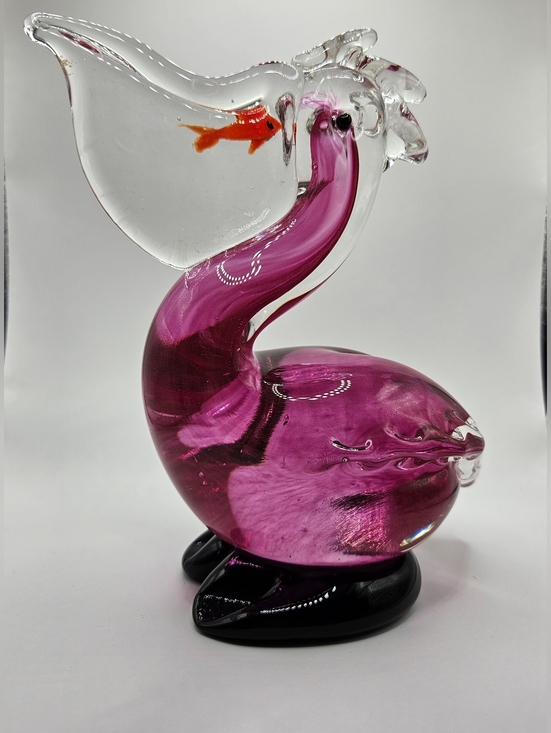 Murano Authentic Art Glass Pelican Figurine With Fish Decorative Home Accent - Picture 2 of 5
